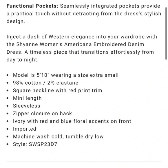 SHYANNE WOMEN'S AMERICANA EMBROIDERED DENIM DRESS Cowgirl Western Festival M - Picture 6 of 14